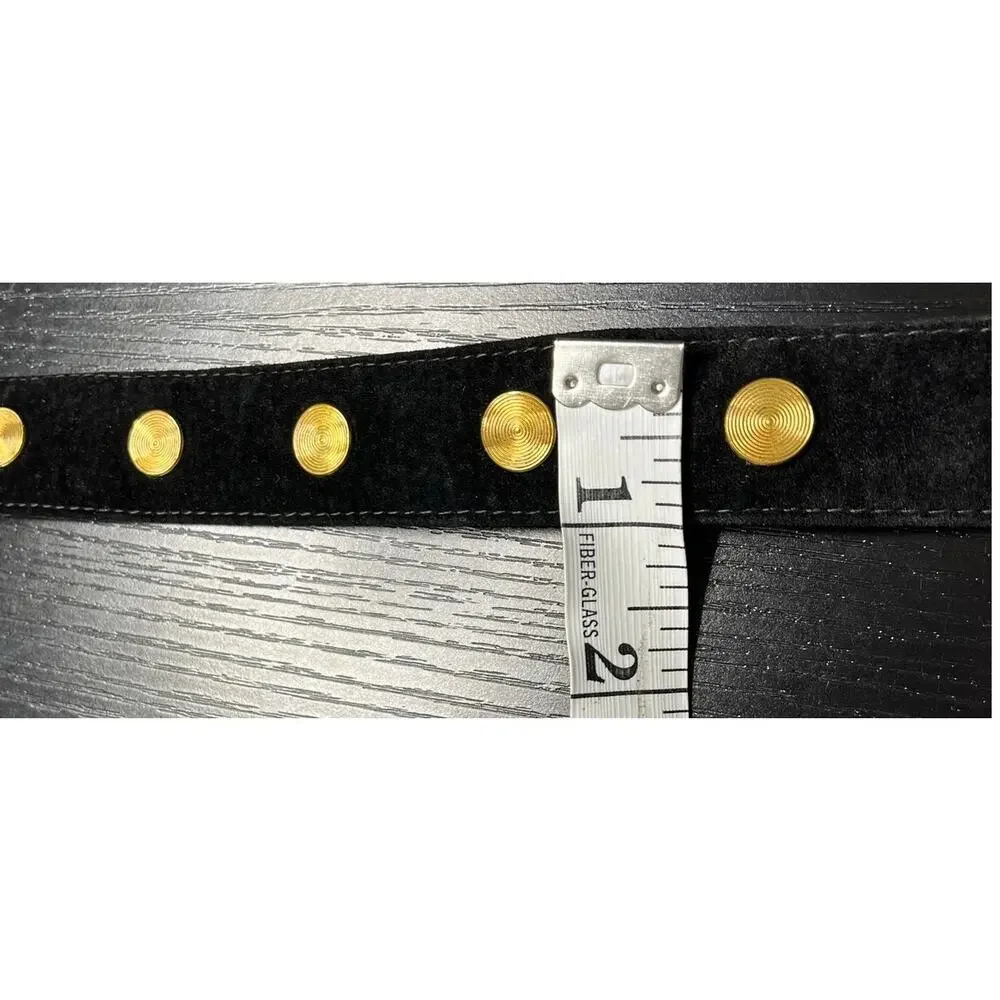 Unique Retro Glam/Mobwife/Y2K Black Suede Belt with Gold Rivets
